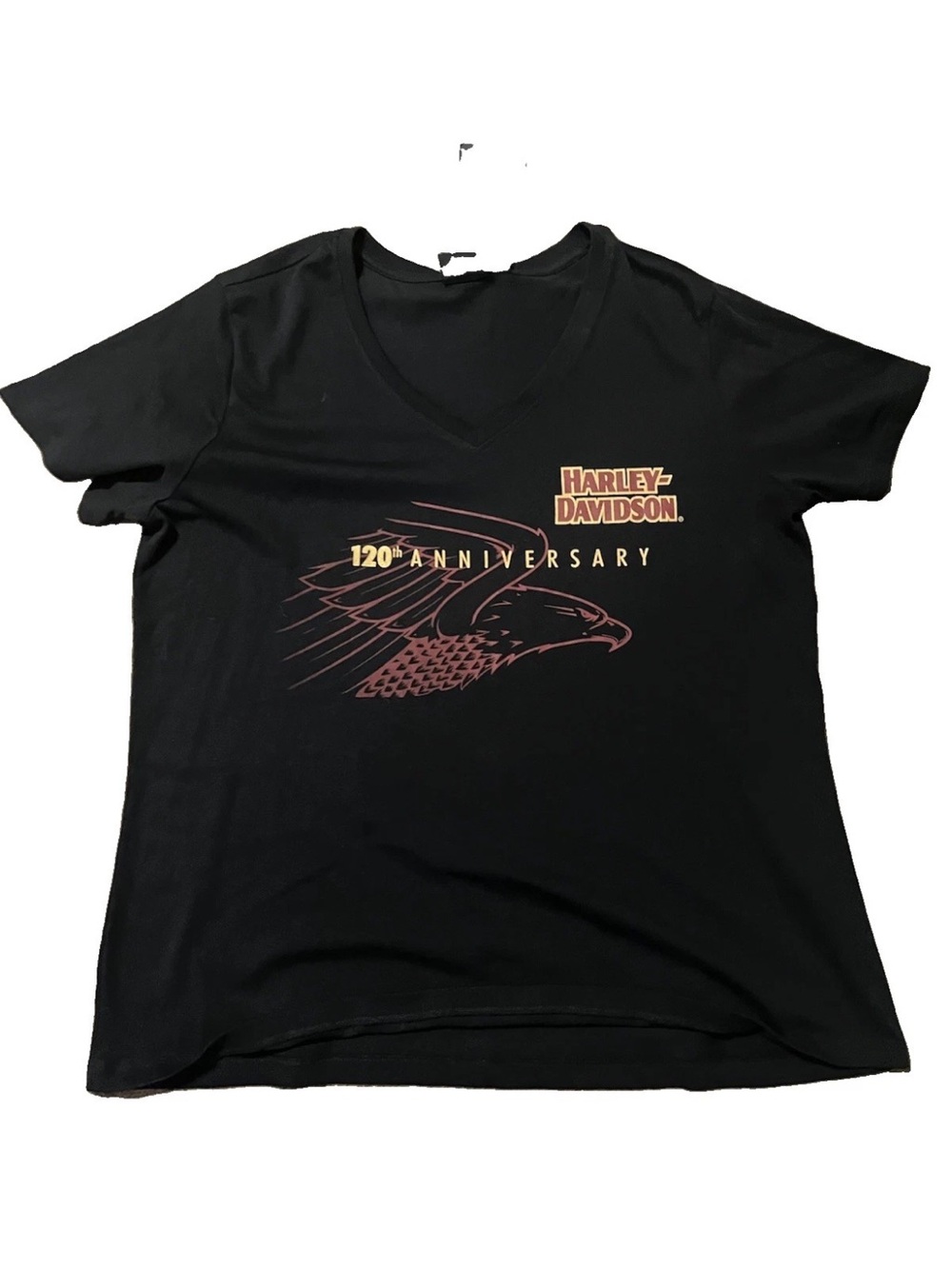 Plus Sz1W Harley-Davidson Black V-Neck 120th Anniversary Eagle Graphic Tee Shirt